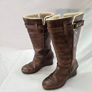 UGG Women's 10 Maxine Chestnut Brown Knee Boots Wedge Shearling Lined Side Zip